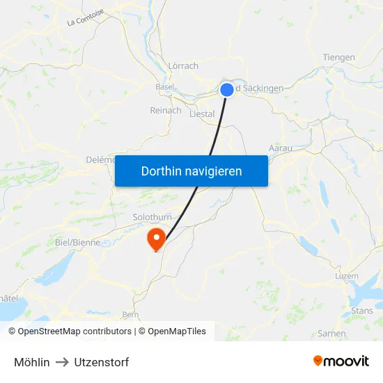 Möhlin to Utzenstorf map