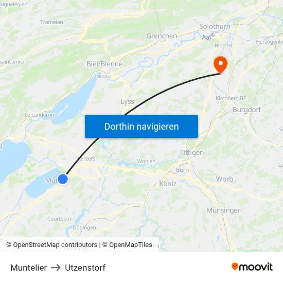 Muntelier to Utzenstorf map