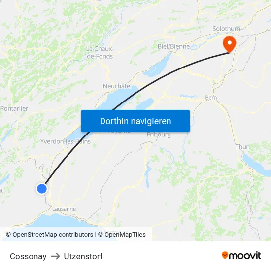 Cossonay to Utzenstorf map