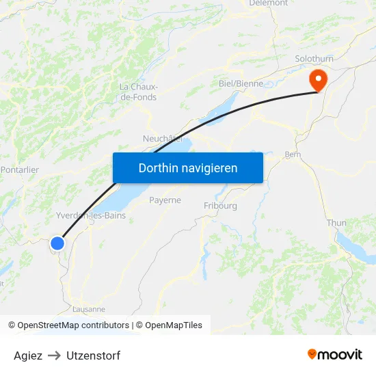 Agiez to Utzenstorf map