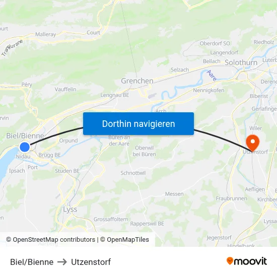 Biel/Bienne to Utzenstorf map