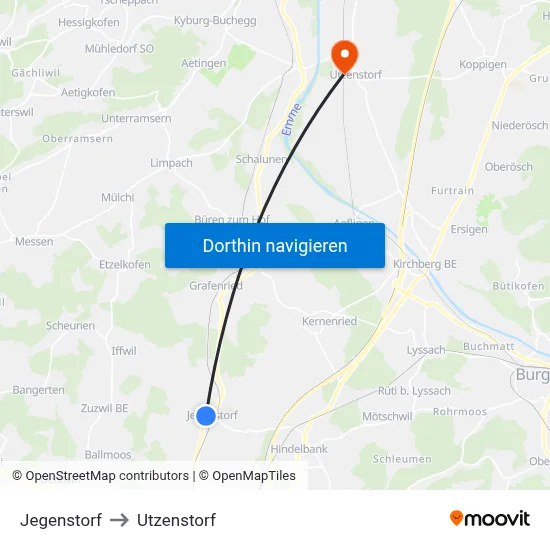 Jegenstorf to Utzenstorf map