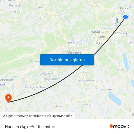 Hausen (Ag) to Utzenstorf map