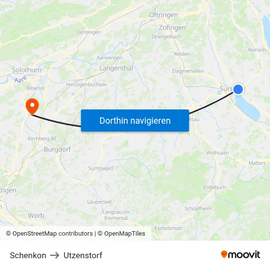 Schenkon to Utzenstorf map