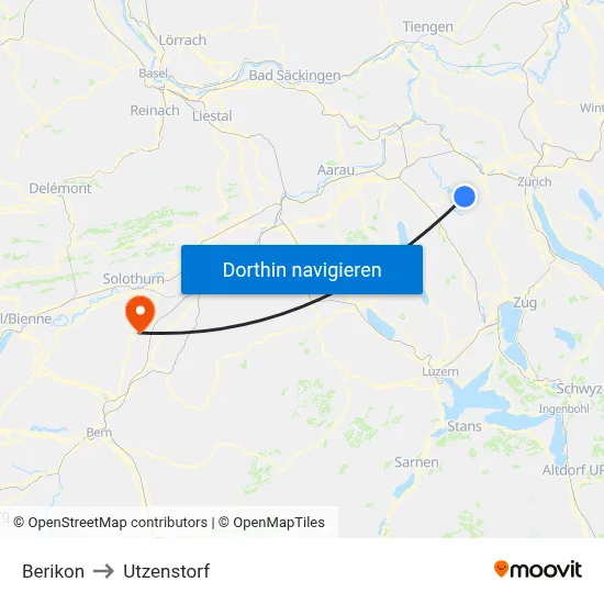 Berikon to Utzenstorf map