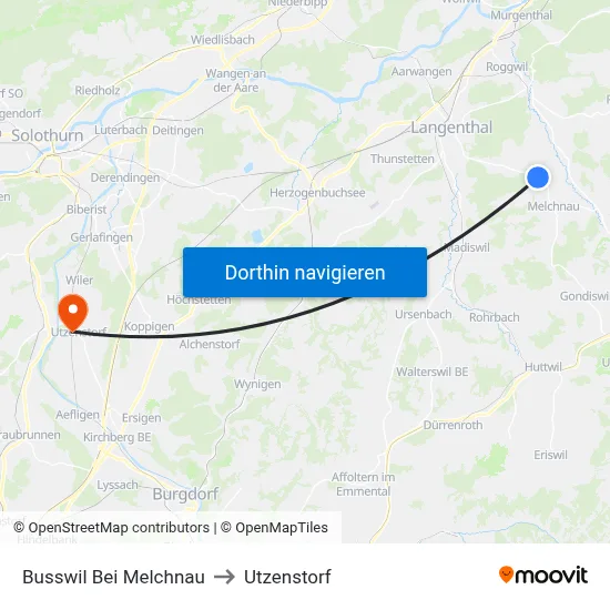 Busswil Bei Melchnau to Utzenstorf map