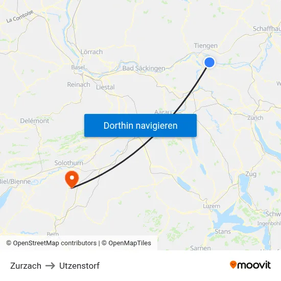 Zurzach to Utzenstorf map