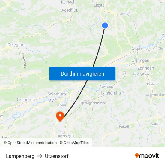 Lampenberg to Utzenstorf map