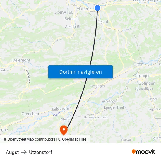 Augst to Utzenstorf map