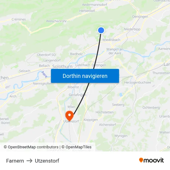 Farnern to Utzenstorf map