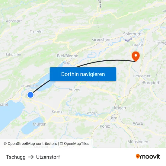 Tschugg to Utzenstorf map