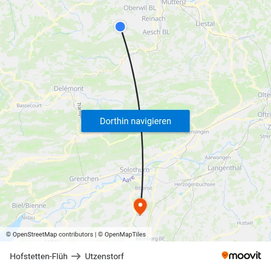 Hofstetten-Flüh to Utzenstorf map