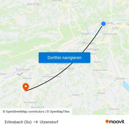 Erlinsbach (So) to Utzenstorf map