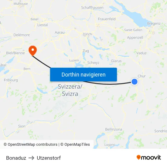 Bonaduz to Utzenstorf map