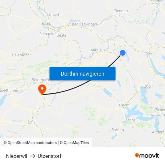 Niederwil to Utzenstorf map