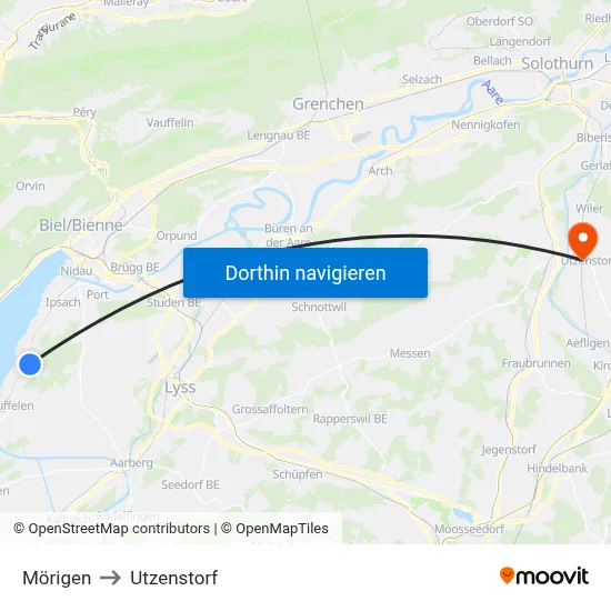 Mörigen to Utzenstorf map