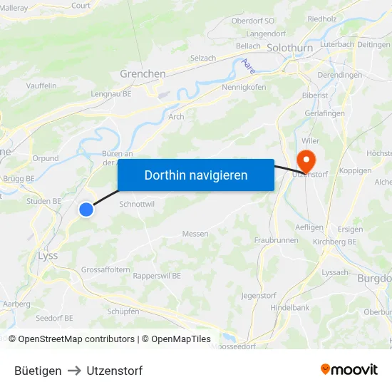 Büetigen to Utzenstorf map