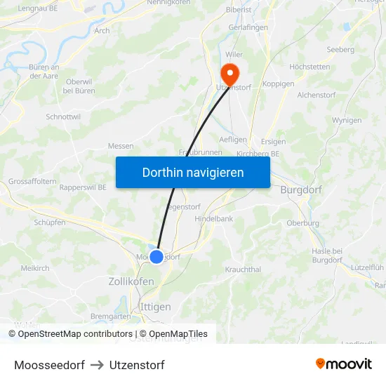 Moosseedorf to Utzenstorf map