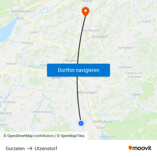 Gurzelen to Utzenstorf map