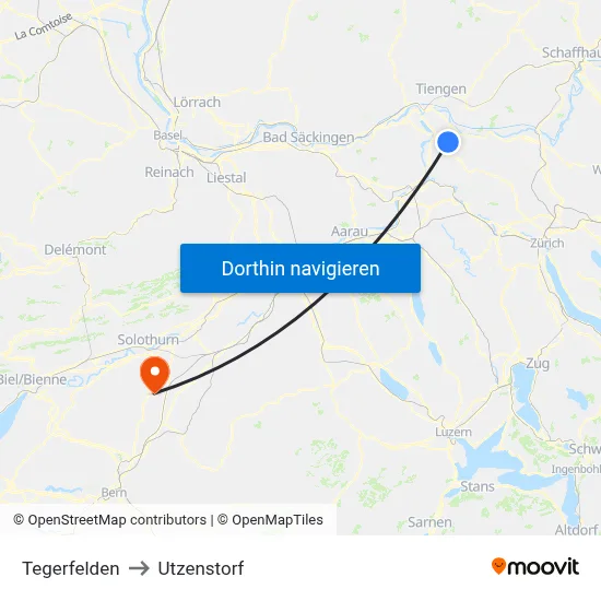 Tegerfelden to Utzenstorf map