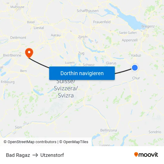 Bad Ragaz to Utzenstorf map