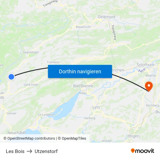 Les Bois to Utzenstorf map