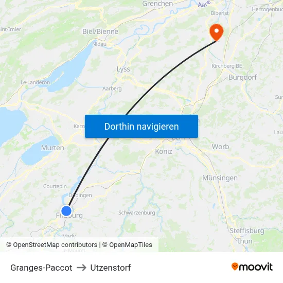 Granges-Paccot to Utzenstorf map
