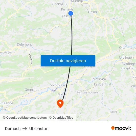 Dornach to Utzenstorf map