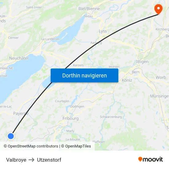 Valbroye to Utzenstorf map