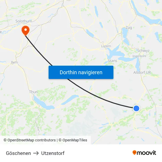 Göschenen to Utzenstorf map