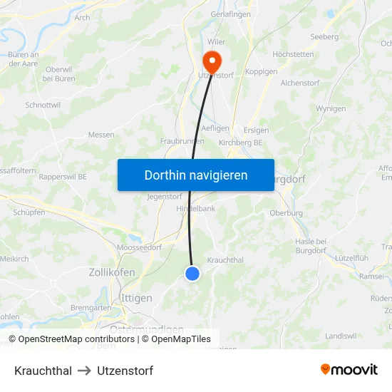 Krauchthal to Utzenstorf map