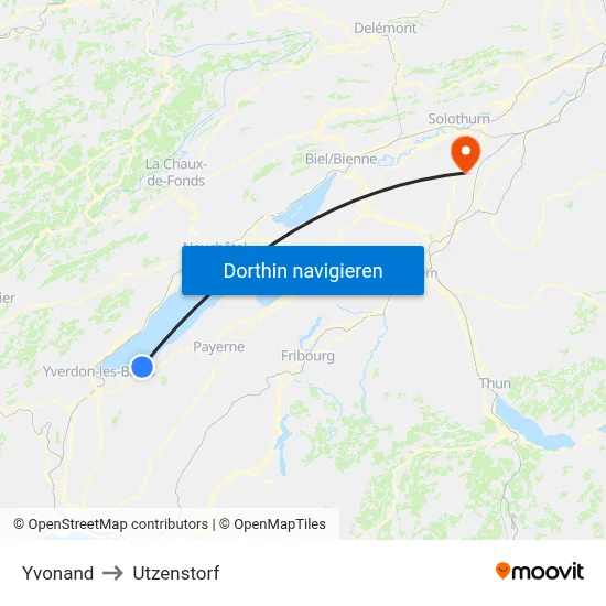 Yvonand to Utzenstorf map