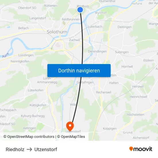 Riedholz to Utzenstorf map