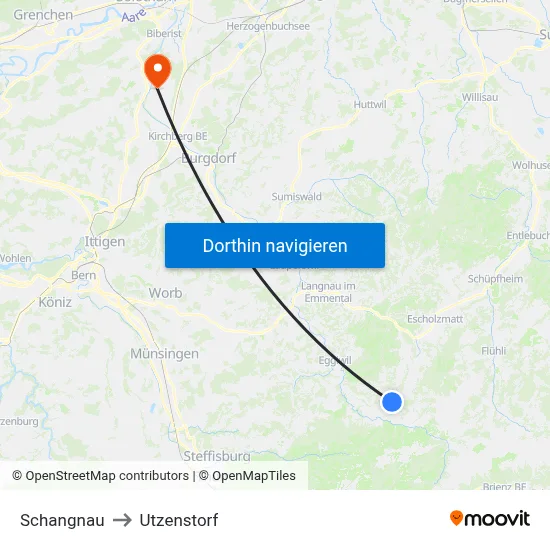 Schangnau to Utzenstorf map
