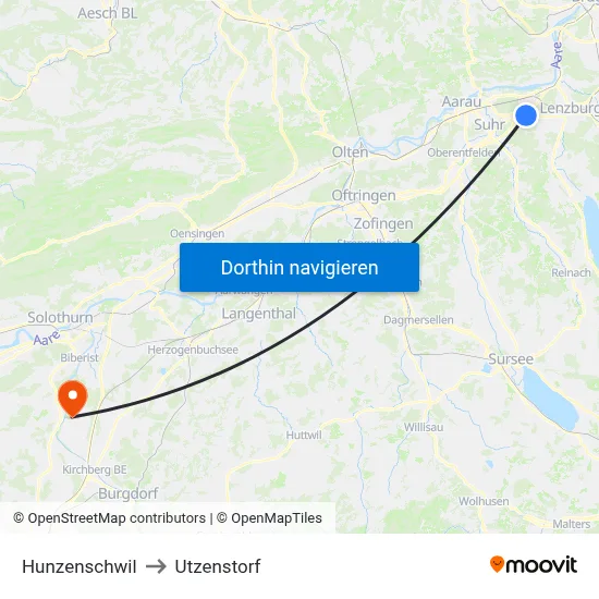 Hunzenschwil to Utzenstorf map