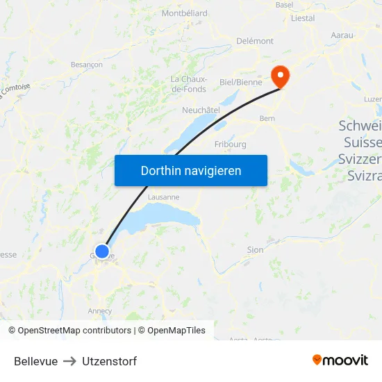 Bellevue to Utzenstorf map