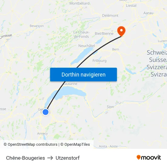 Chêne-Bougeries to Utzenstorf map