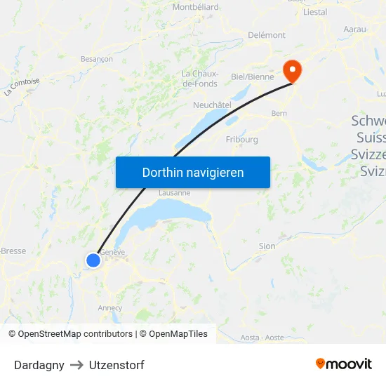 Dardagny to Utzenstorf map