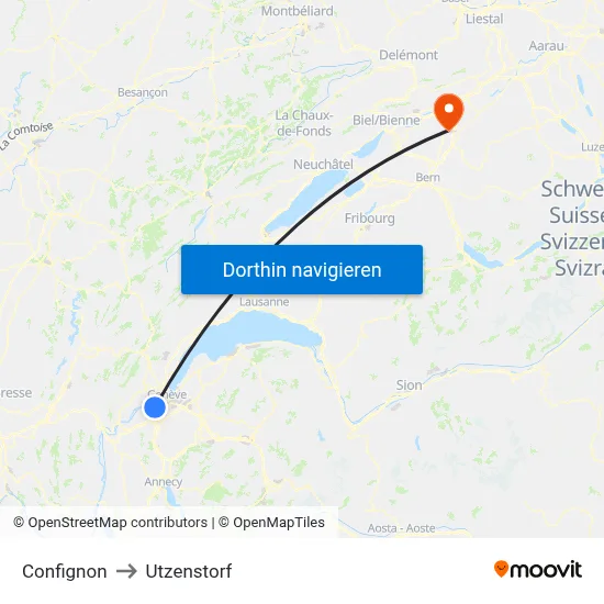 Confignon to Utzenstorf map