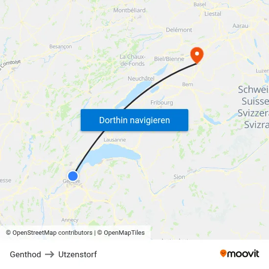 Genthod to Utzenstorf map