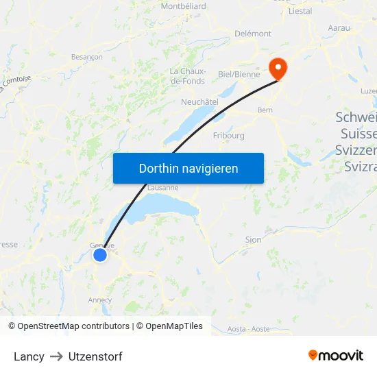 Lancy to Utzenstorf map