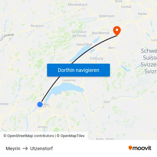 Meyrin to Utzenstorf map
