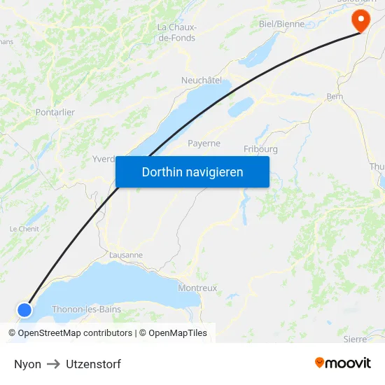 Nyon to Utzenstorf map