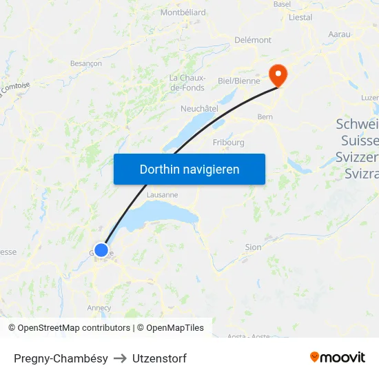Pregny-Chambésy to Utzenstorf map