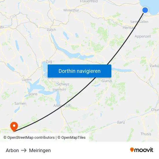 Arbon to Meiringen map