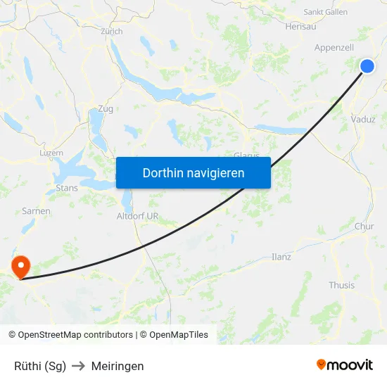 Rüthi (Sg) to Meiringen map