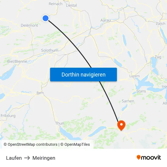 Laufen to Meiringen map