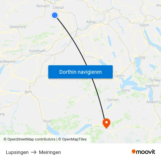 Lupsingen to Meiringen map