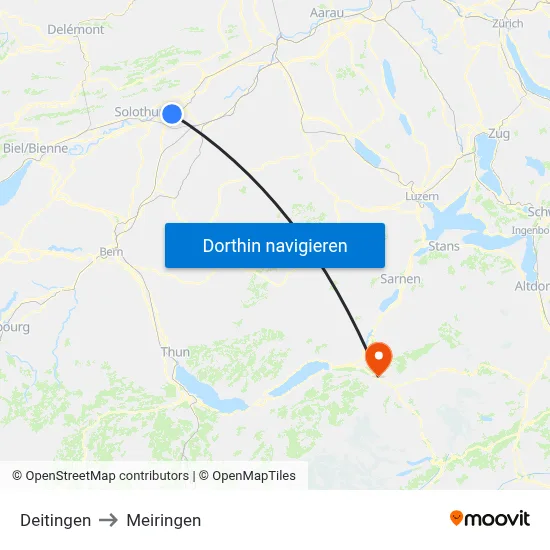 Deitingen to Meiringen map