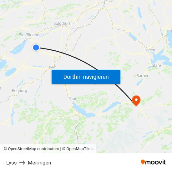 Lyss to Meiringen map